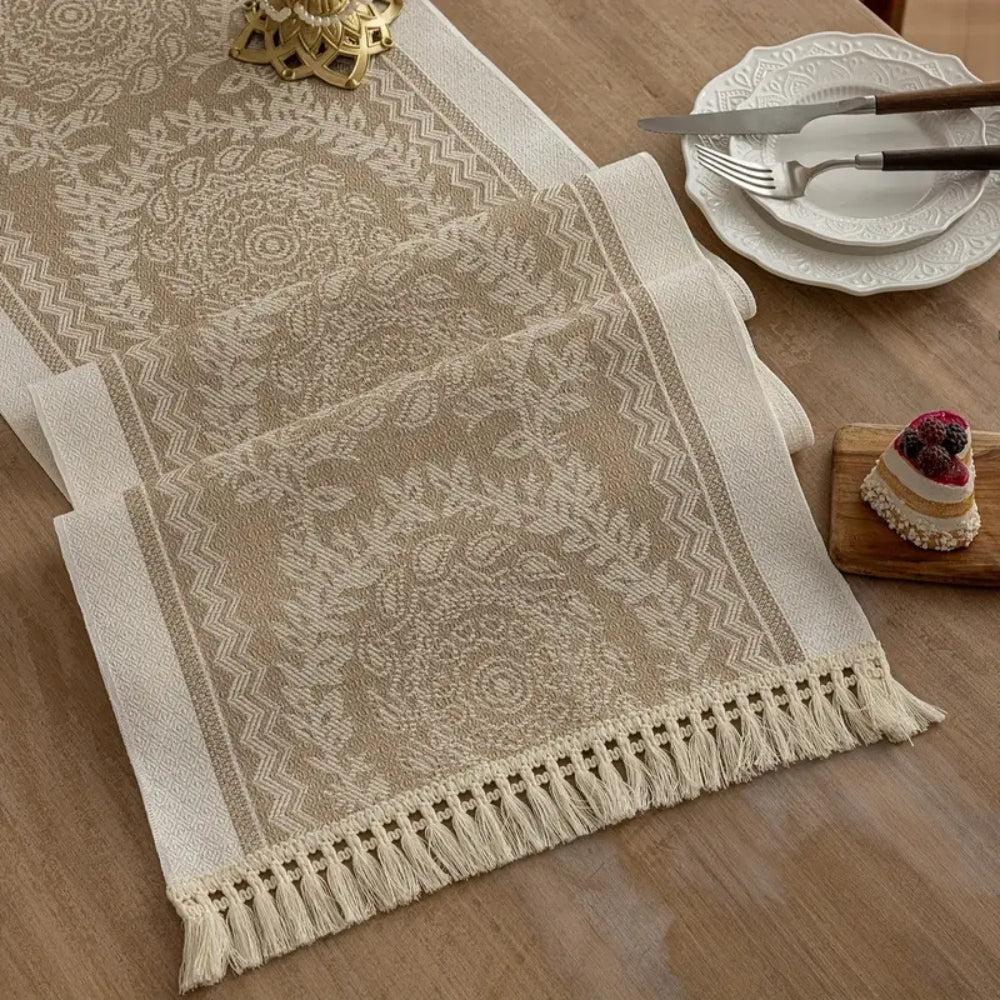 Luxury Woven Linen Table Runner with Tassels