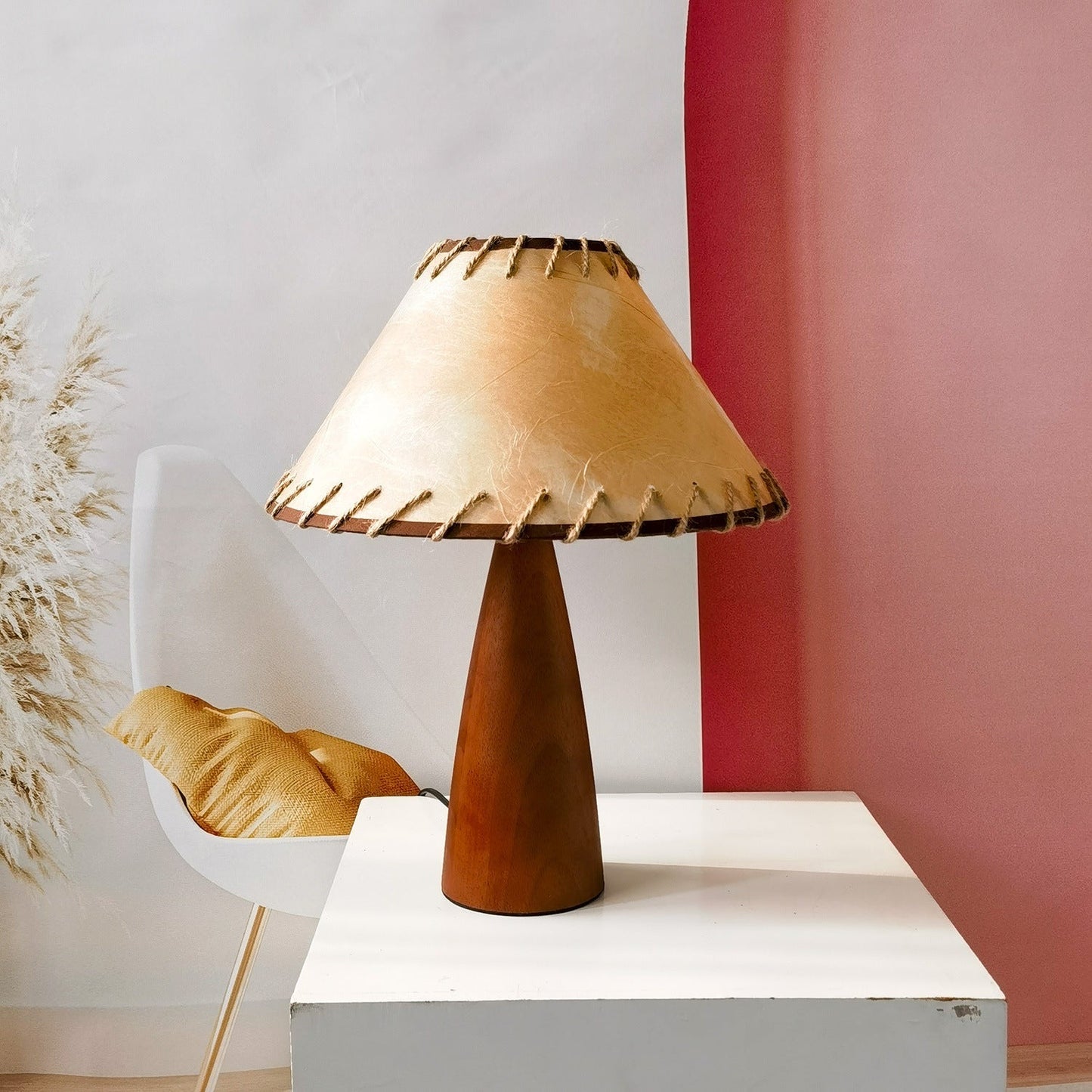 Classic Wooden Table Lamp with Cream Shade