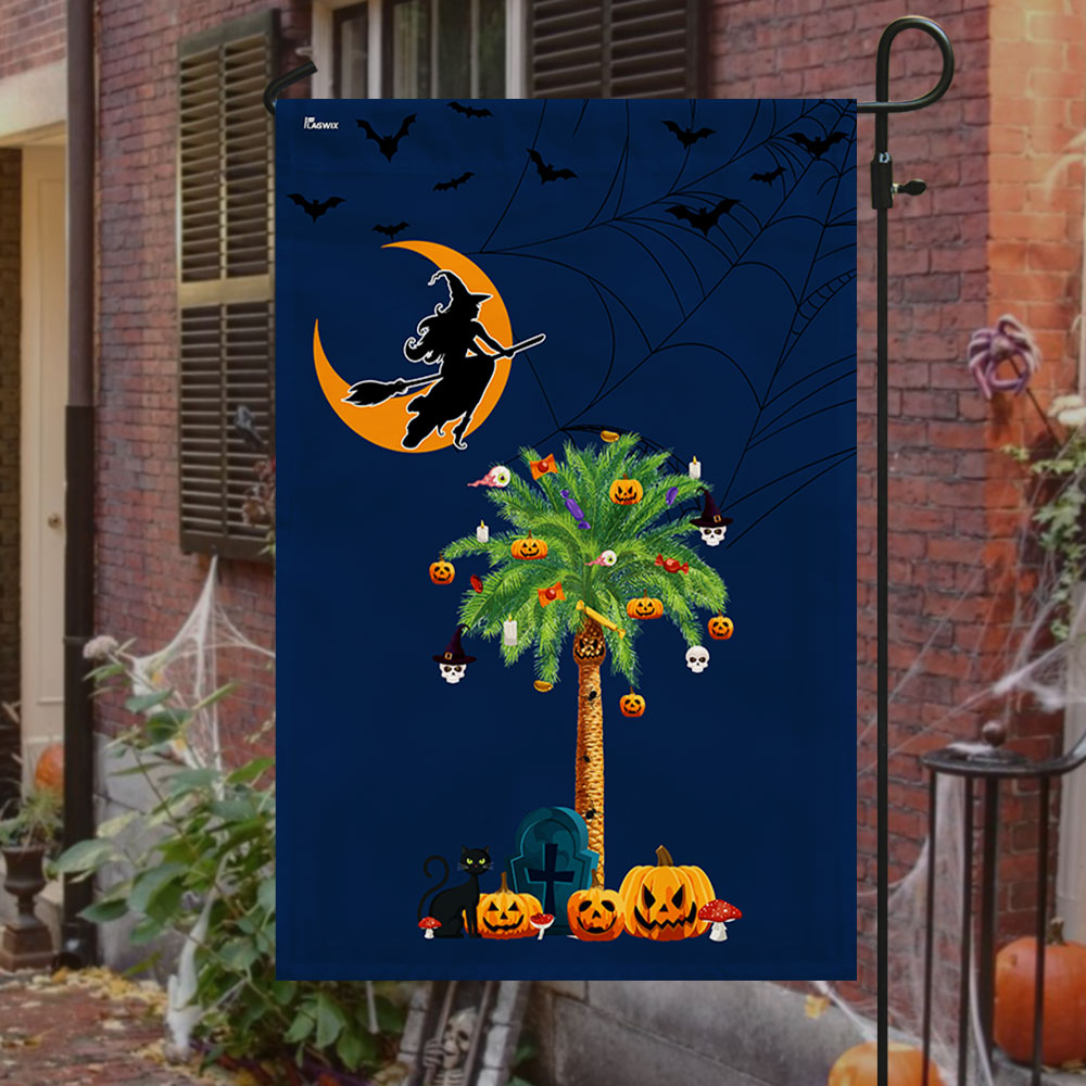 Halloween South Carolina Flag with Pumpkins and Palm Tree