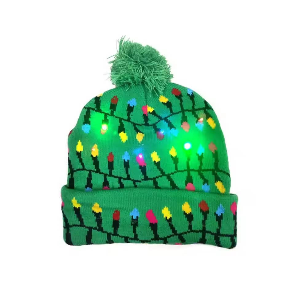 Light Up Christmas Beanie with Colorful LED Lights and Pompom Top