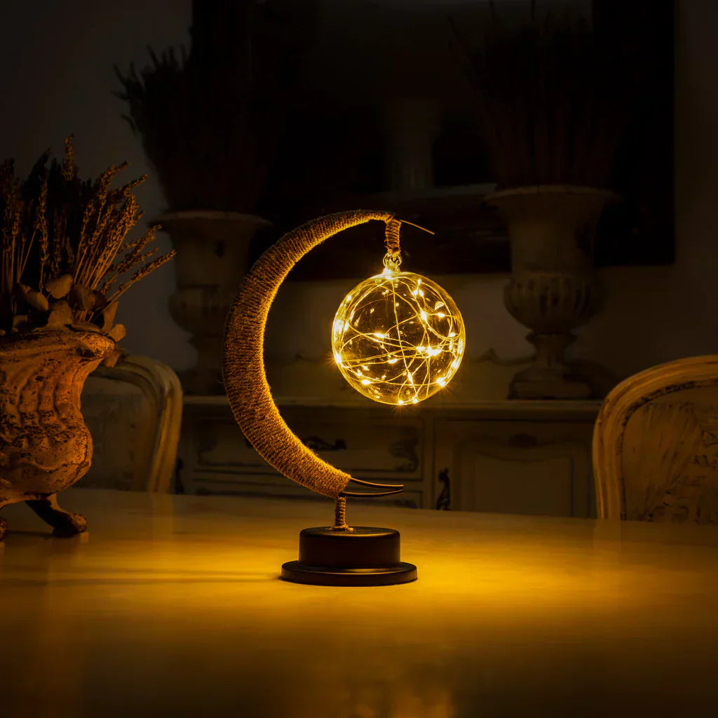 LED Moon Light Table Lamp - Glass Construction, Battery Operated