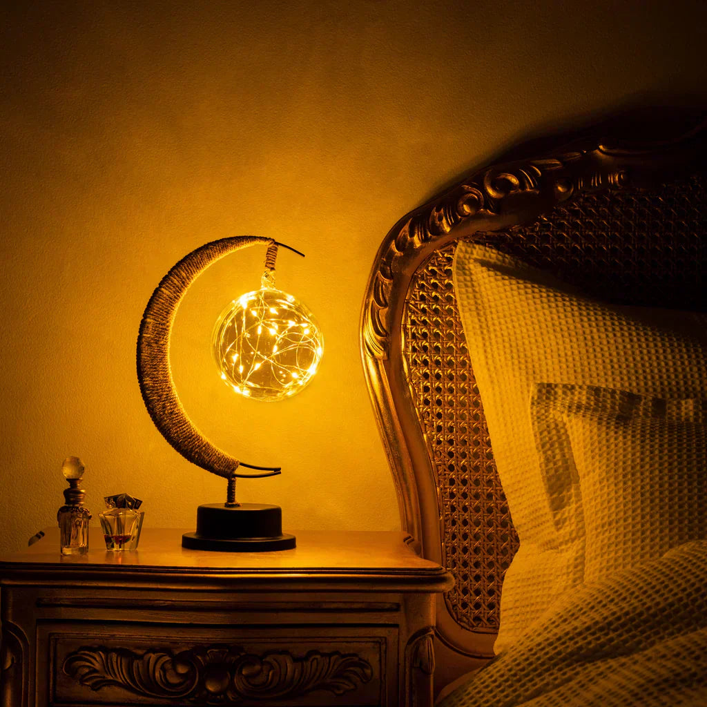 LED Moon Light Table Lamp - Glass Construction, Battery Operated