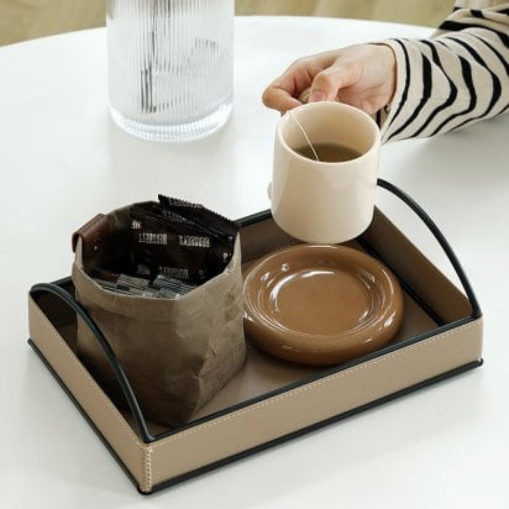 Faux Leather Serving and Display Tray with Handles