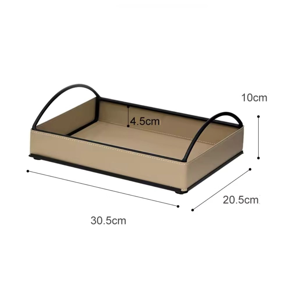 Faux Leather Serving and Display Tray with Handles