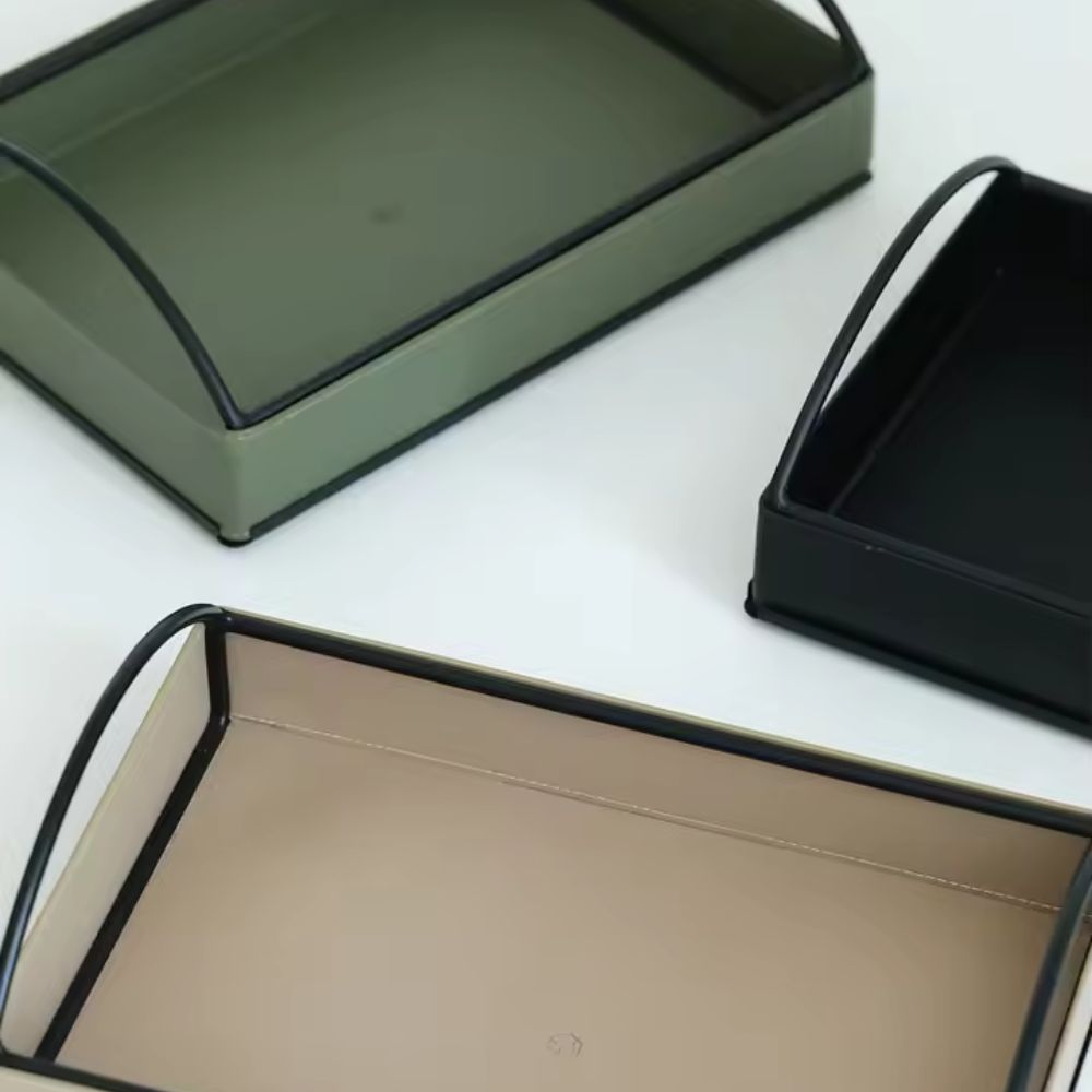Faux Leather Serving and Display Tray with Handles