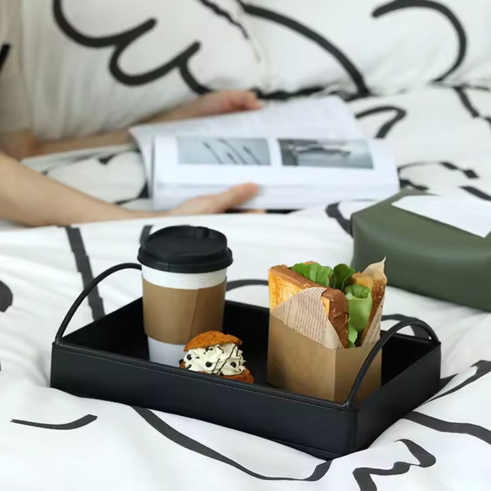 Faux Leather Serving and Display Tray with Handles