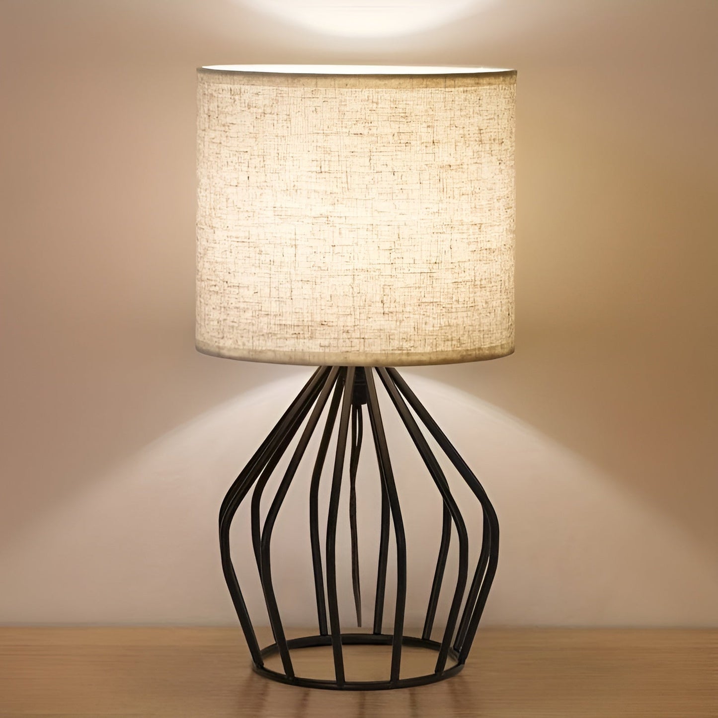 Elegant Linen Table Lamp with Metal Base – Warm Ambient Lighting