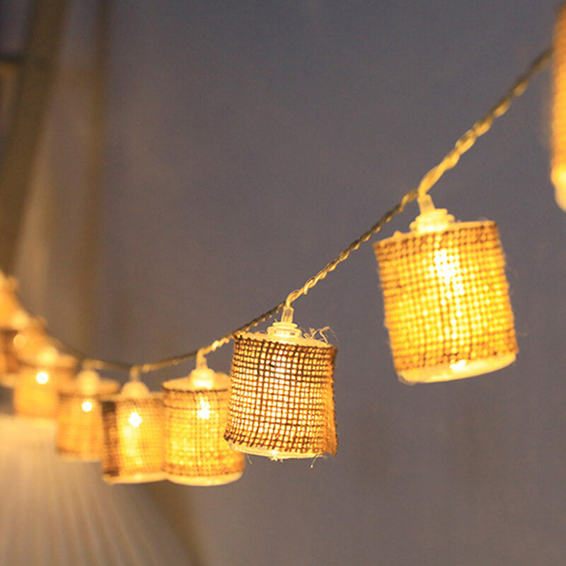 Linen String Lights with Warm Lanterns