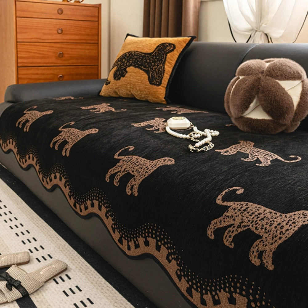 Lion Wavy Non-Slip Microfiber Sofa Cover