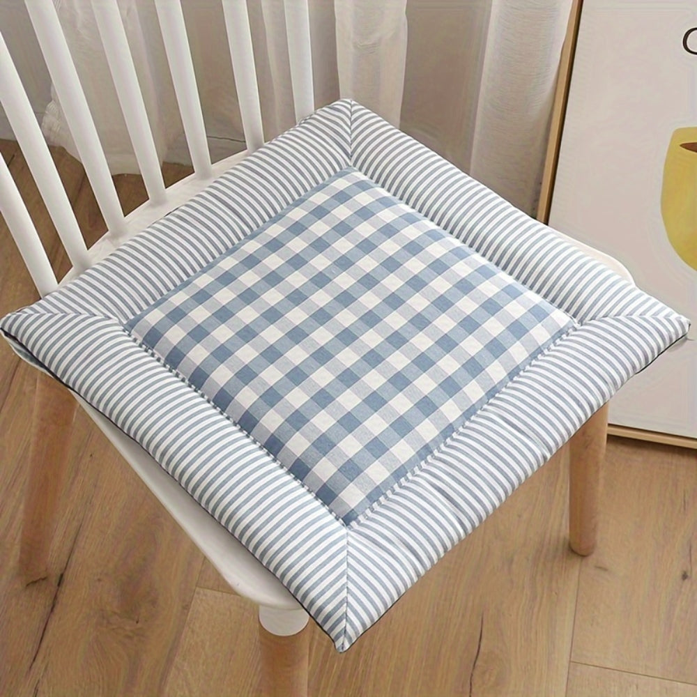 Checkered Cotton Dining Chair Cushion with Tie Straps