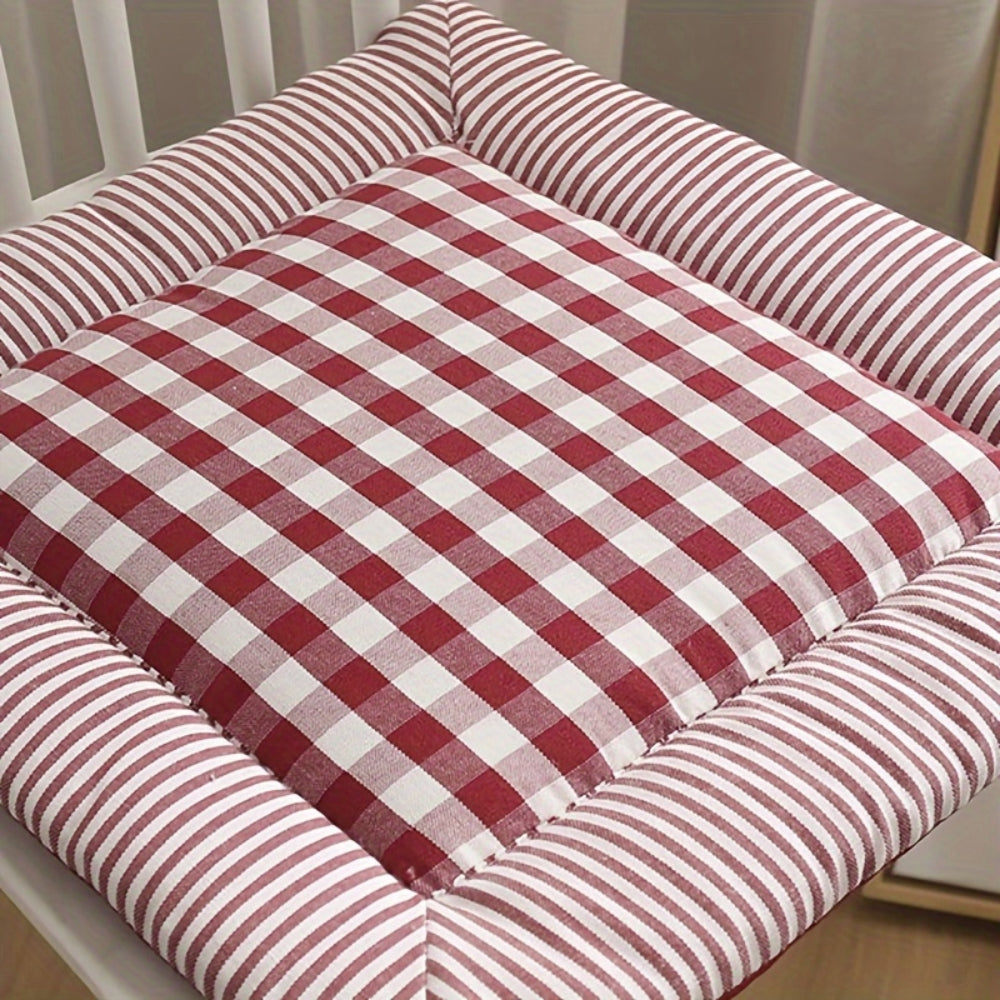 Checkered Cotton Dining Chair Cushion with Tie Straps