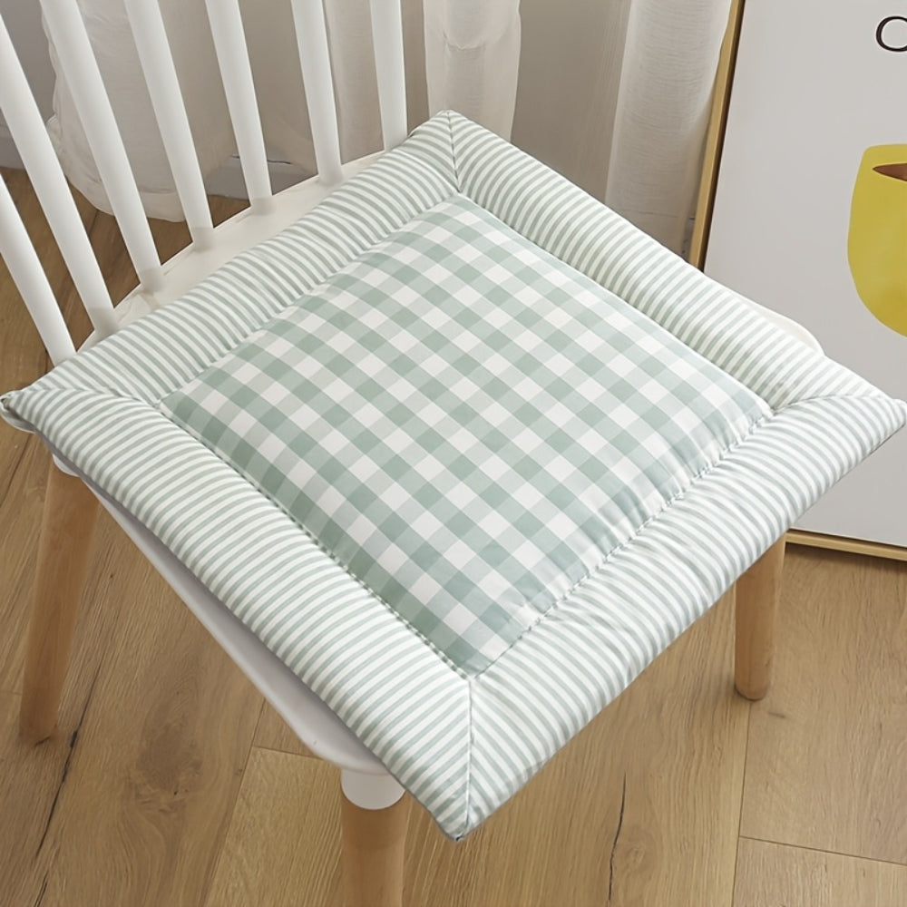 Checkered Cotton Dining Chair Cushion with Tie Straps