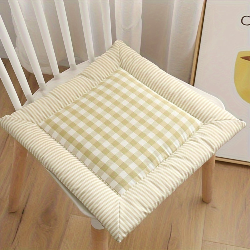 Checkered Cotton Dining Chair Cushion with Tie Straps