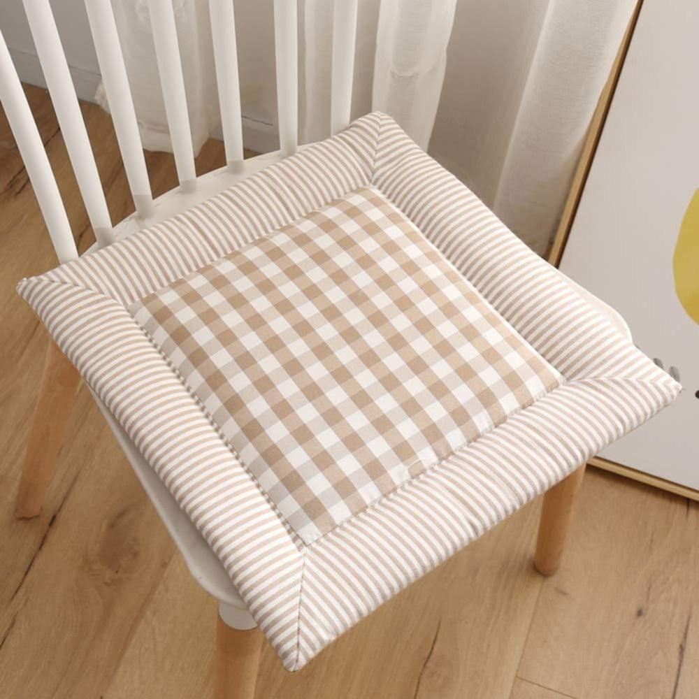 Checkered Cotton Dining Chair Cushion with Tie Straps