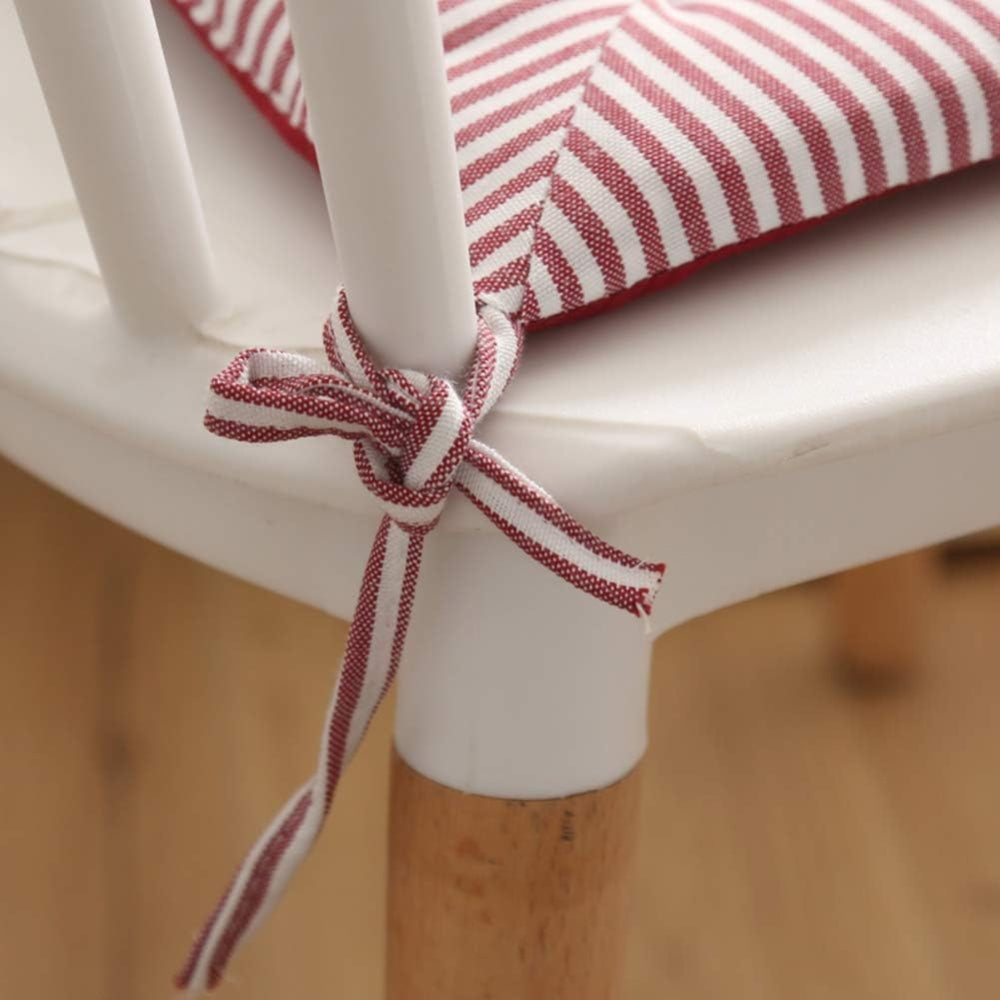 Checkered Cotton Dining Chair Cushion with Tie Straps