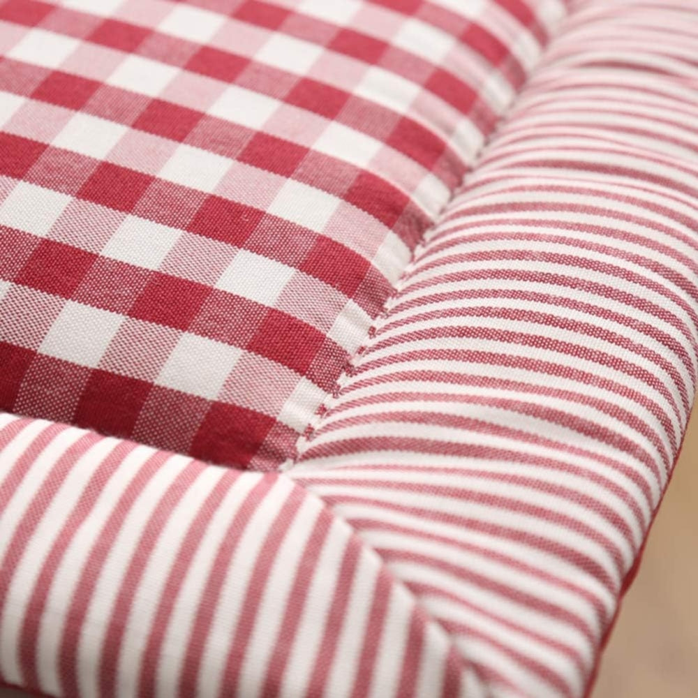 Checkered Cotton Dining Chair Cushion with Tie Straps