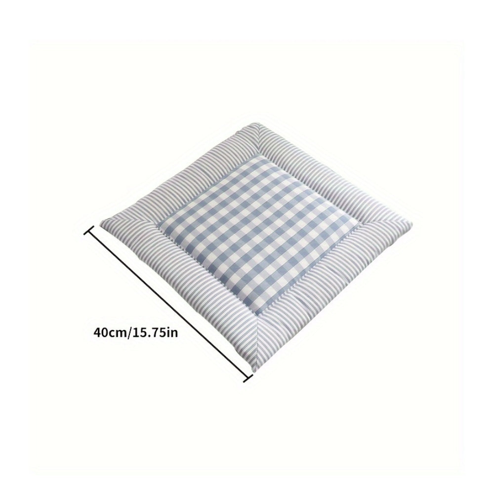 Checkered Cotton Dining Chair Cushion with Tie Straps