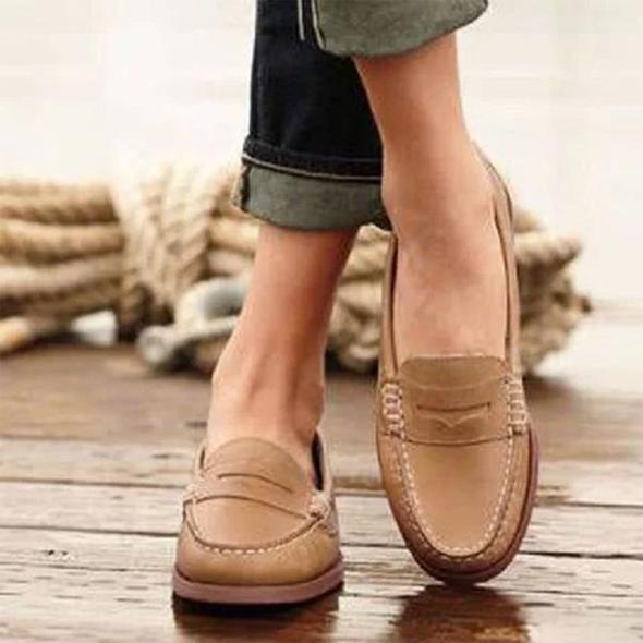 Women's Elegant Smooth Leather Loafers with Comfortable Sole
