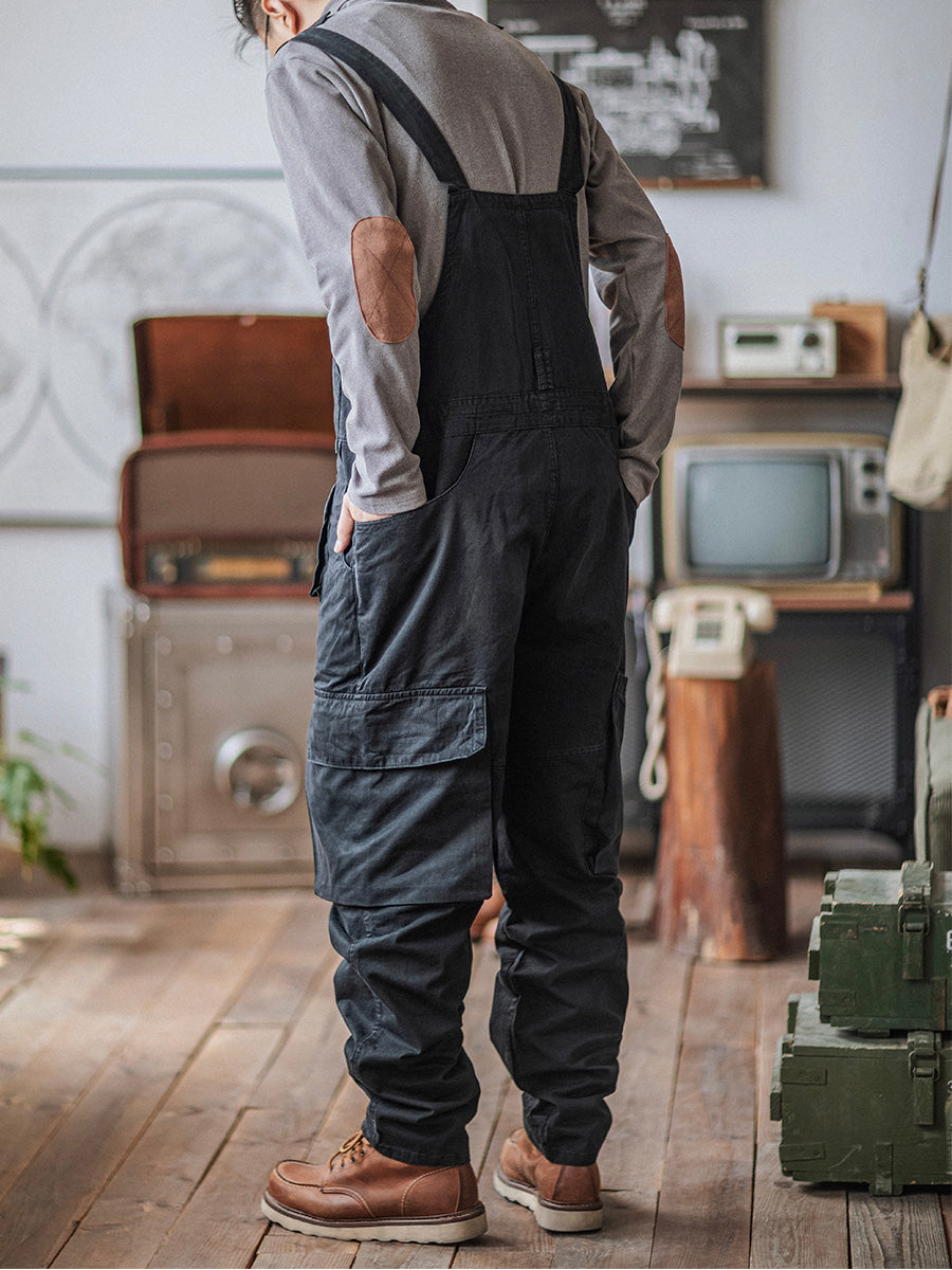 100% Cotton Loose Fit Tapered Leg Overalls with Zipper Pockets