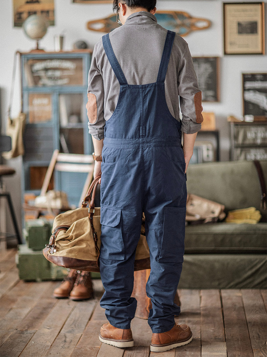 100% Cotton Loose Fit Tapered Leg Overalls with Zipper Pockets