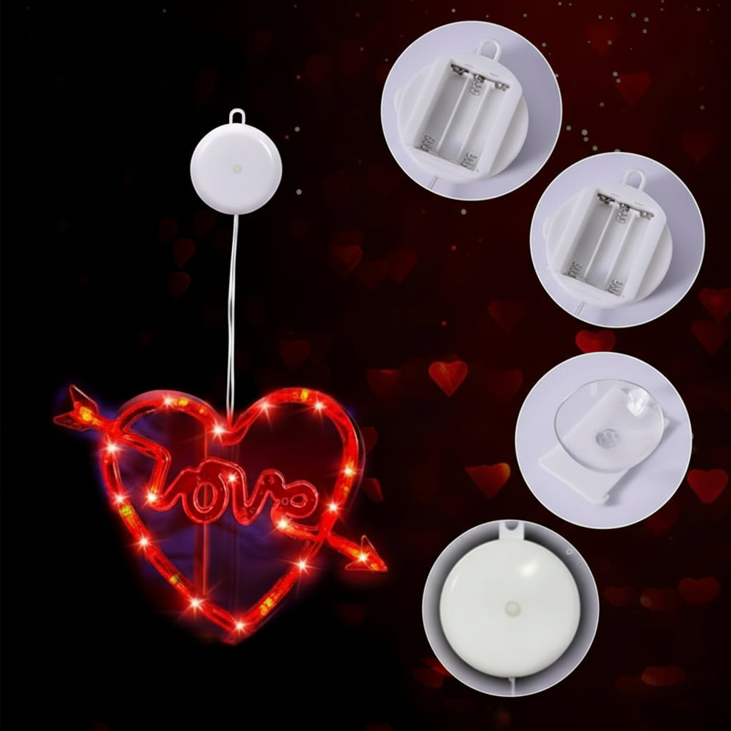 Red Heart Shaped LED Window Light with Timer