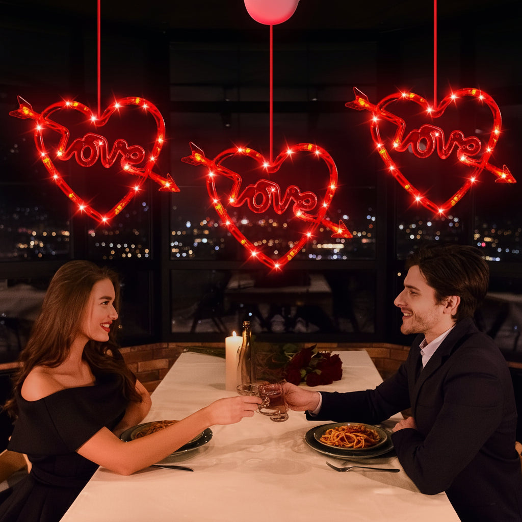 Red Heart Shaped LED Window Light with Timer