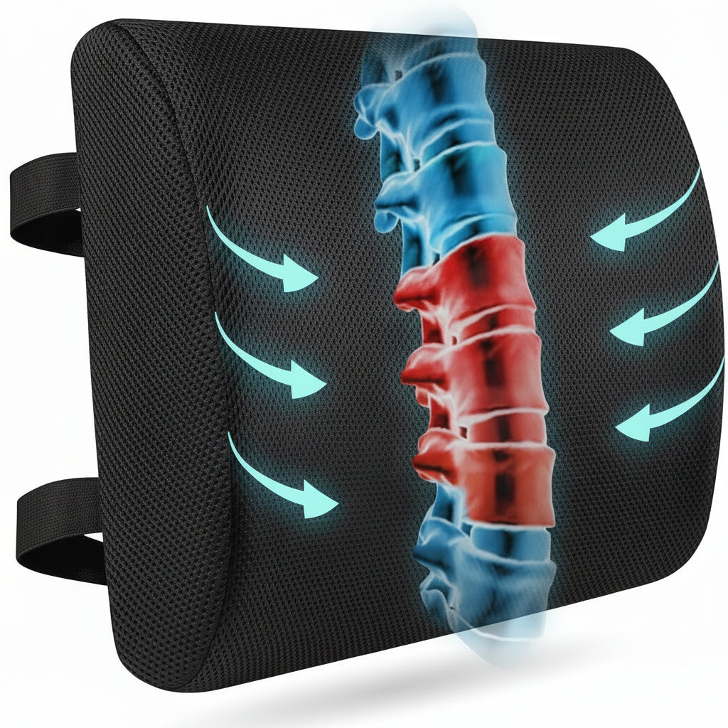 Ergonomic Lumbar Support Pillow with Mesh Cover for Office Chairs