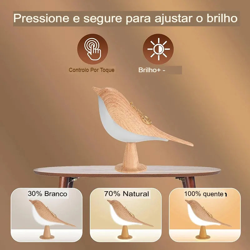 Wood Table Lamp with Bird Design - Natural Aesthetic