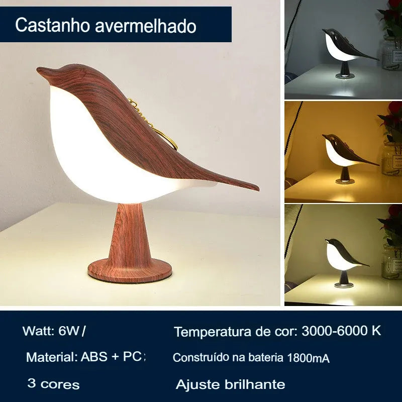 Wood Table Lamp with Bird Design - Natural Aesthetic