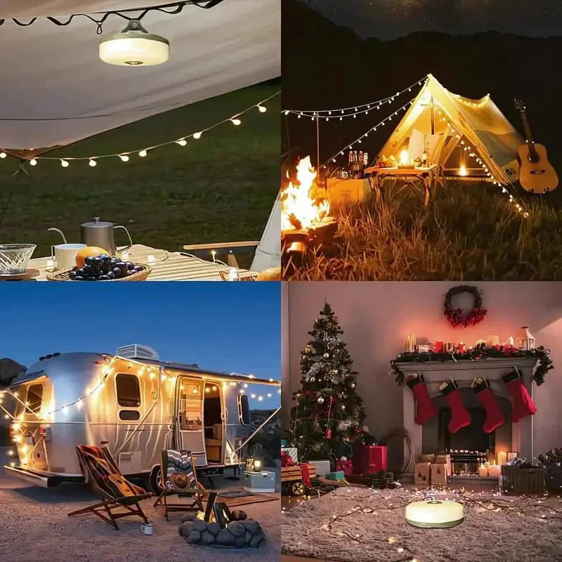 Compact 4-in-1 Waterproof Camping Lamp with 32 ft Light String