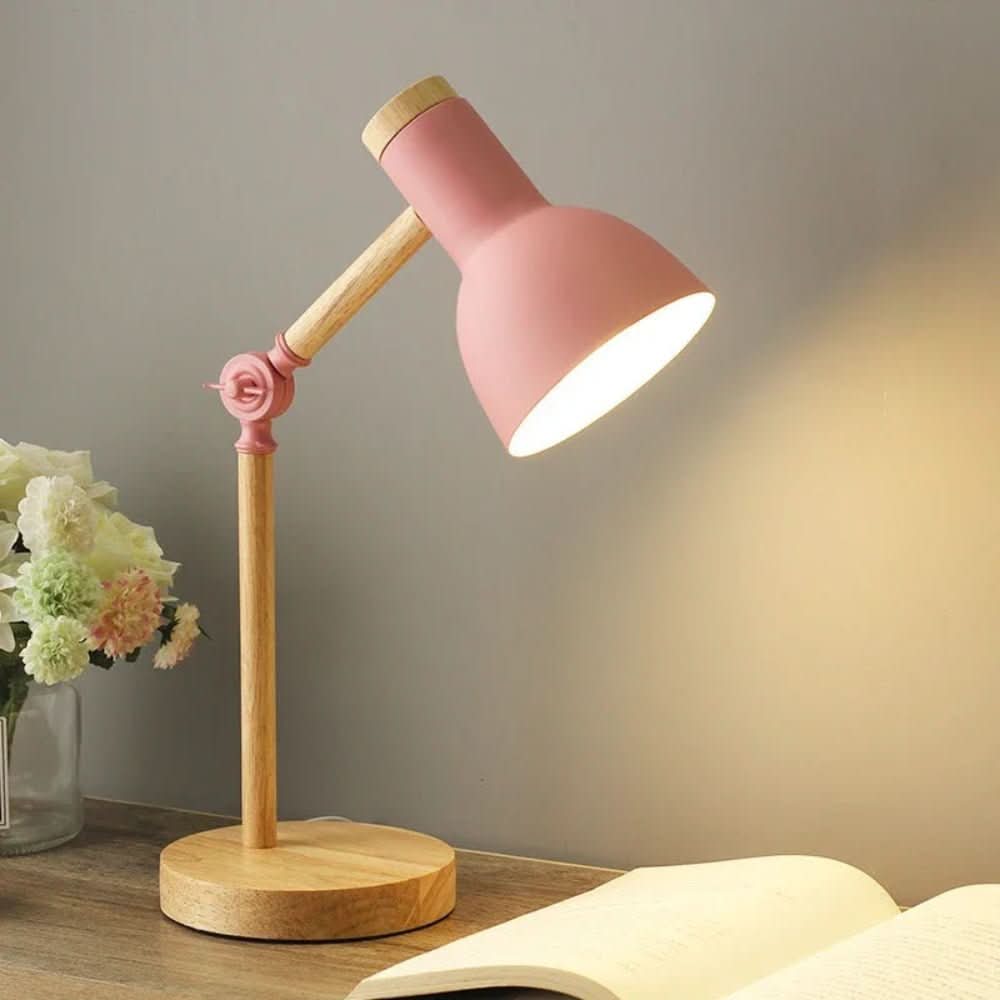 Adjustable Scandinavian Wooden Desk Lamp with Pastel Accents
