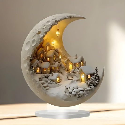 Crescent Moon Village Table Lamp with Warm Ambient Lights