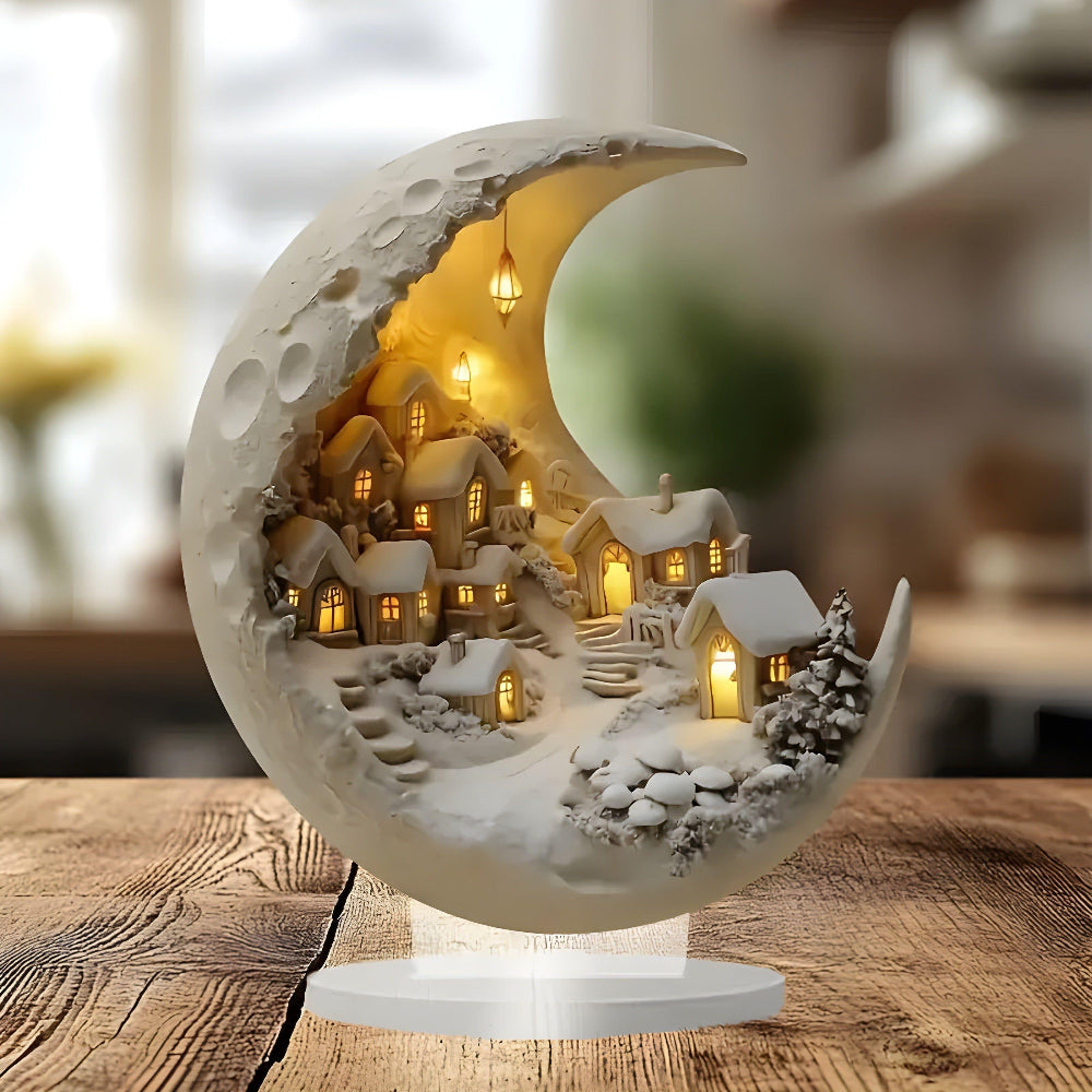 Crescent Moon Village Table Lamp with Warm Ambient Lights