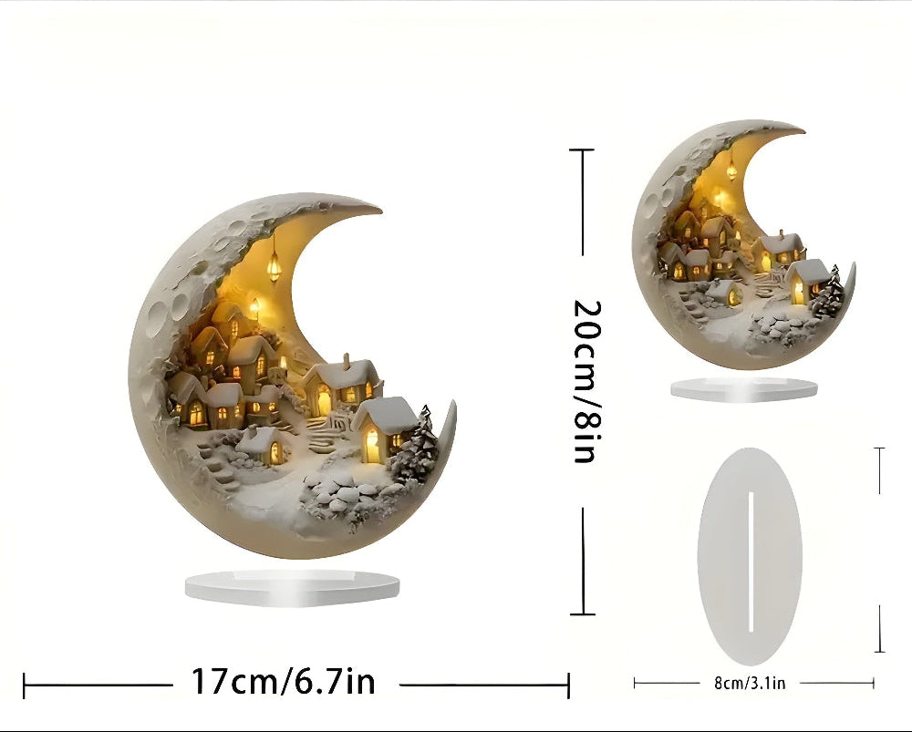 Crescent Moon Village Table Lamp with Warm Ambient Lights
