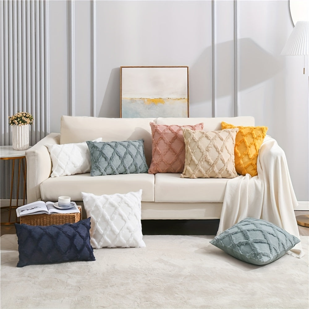 Boho Velvet Pillow Cushion Cover with Geometric Pattern