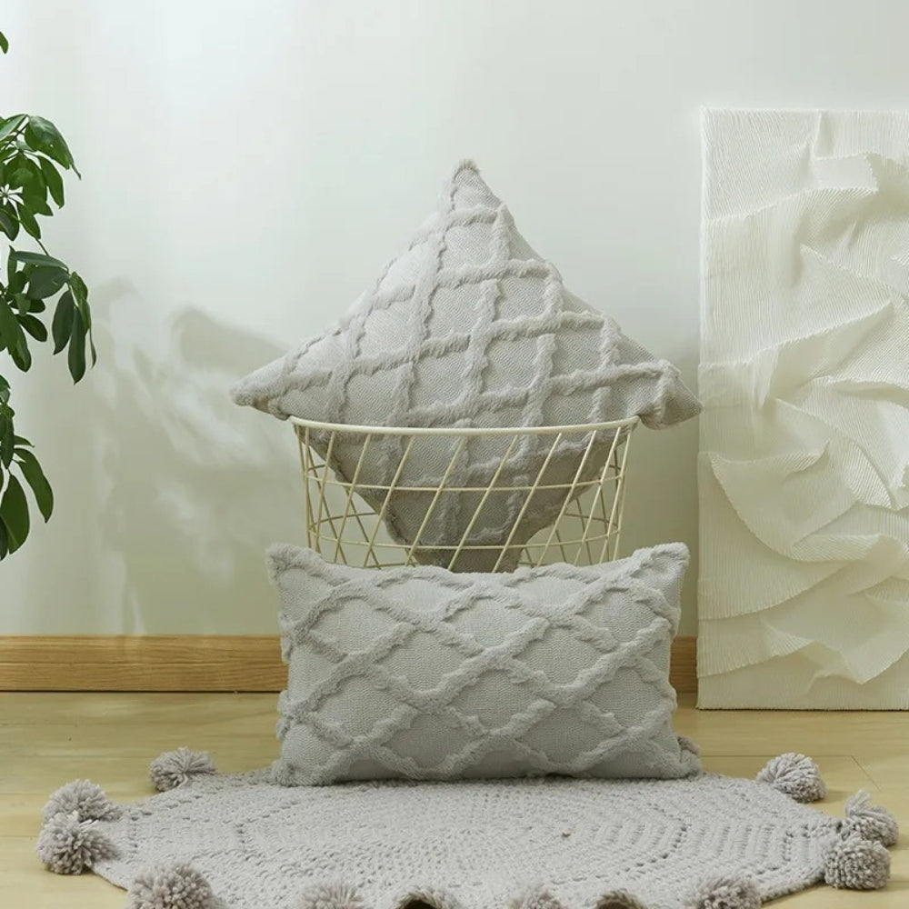 Boho Velvet Pillow Cushion Cover with Geometric Pattern