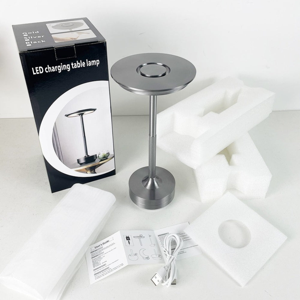 Rechargeable LED Desk Lamp with Touch Dimming and Aluminum Finish