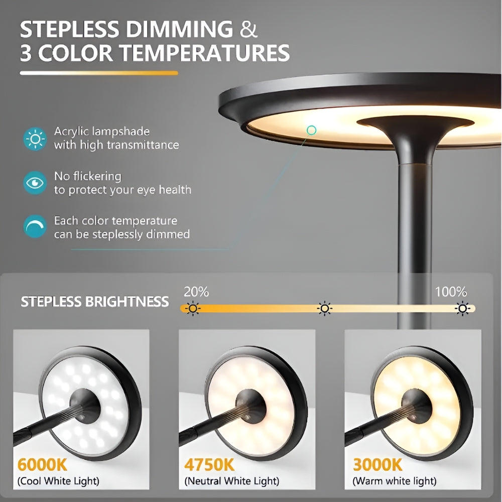 Rechargeable LED Desk Lamp with Touch Dimming and Aluminum Finish