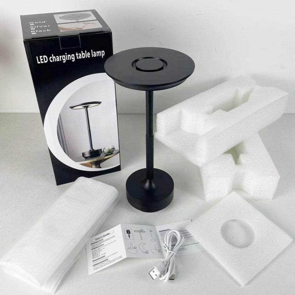 Rechargeable LED Desk Lamp with Touch Dimming and Aluminum Finish