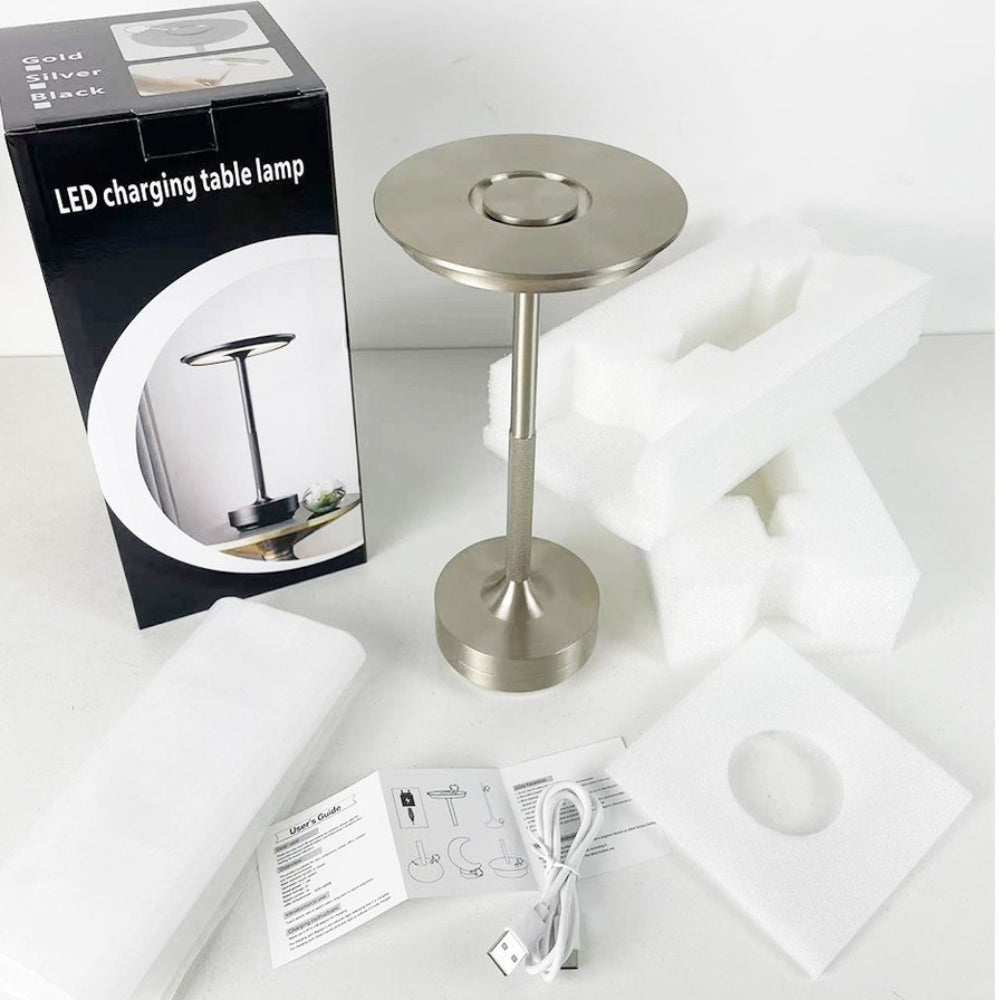 Rechargeable LED Desk Lamp with Touch Dimming and Aluminum Finish