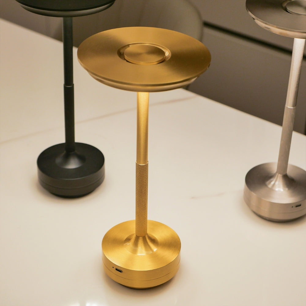 Rechargeable LED Desk Lamp with Touch Dimming and Aluminum Finish