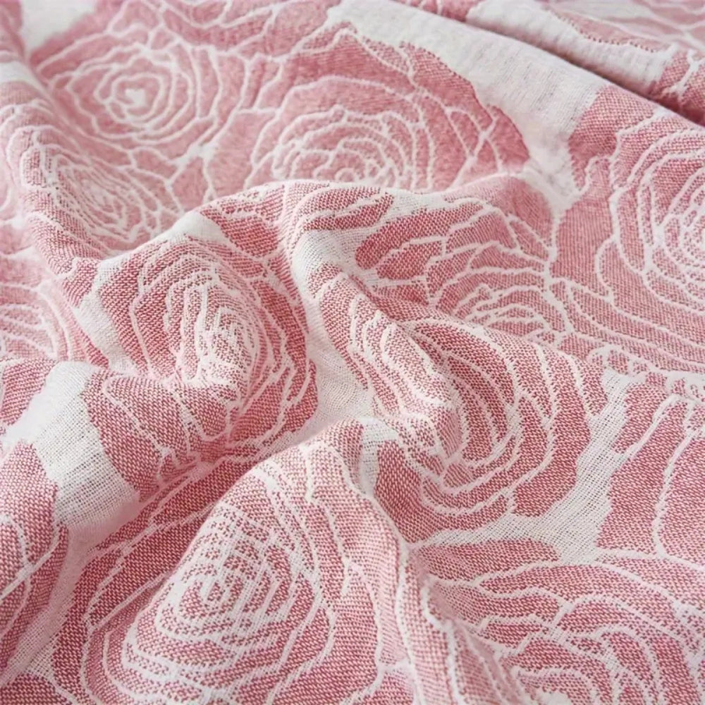 Lightweight Floral Jacquard Cotton Blanket in Blush Pink