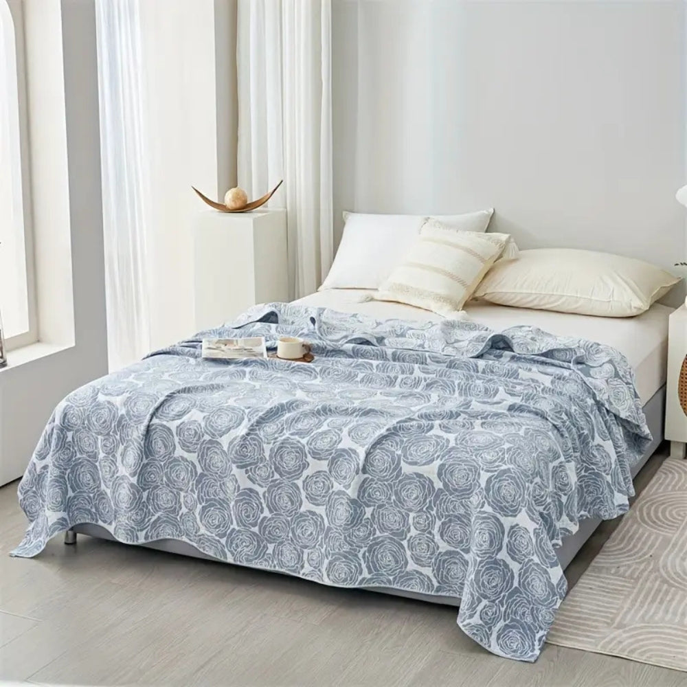 Lightweight Floral Jacquard Cotton Blanket in Blush Pink