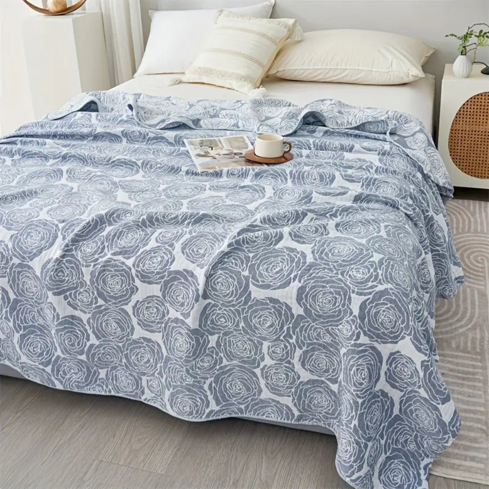 Lightweight Floral Jacquard Cotton Blanket in Blush Pink
