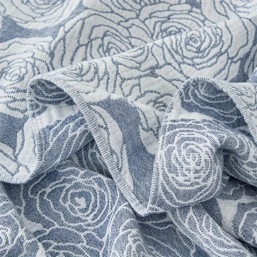Lightweight Floral Jacquard Cotton Blanket in Blush Pink