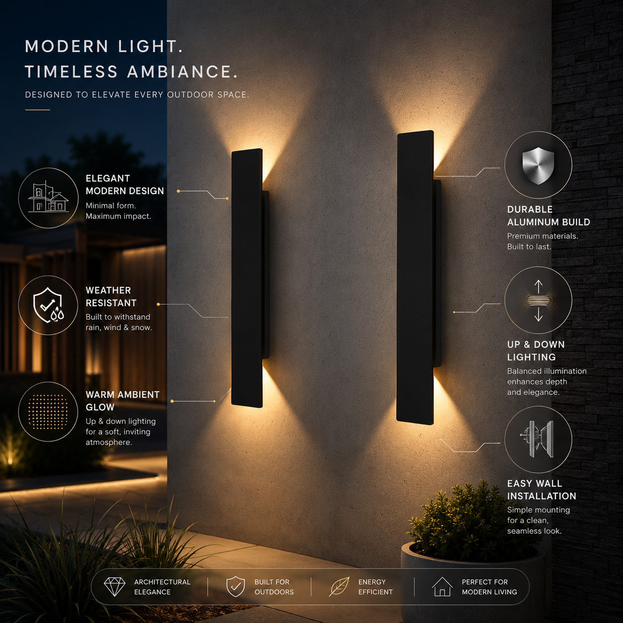 Elegant Waterproof LED Outdoor Wall Lamp with Up and Down Lighting