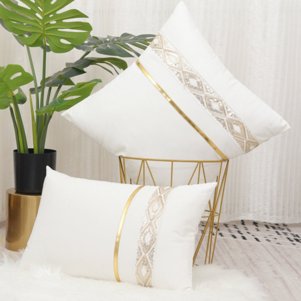 Glamorous Gold Stripe Sequin Cushion Cover