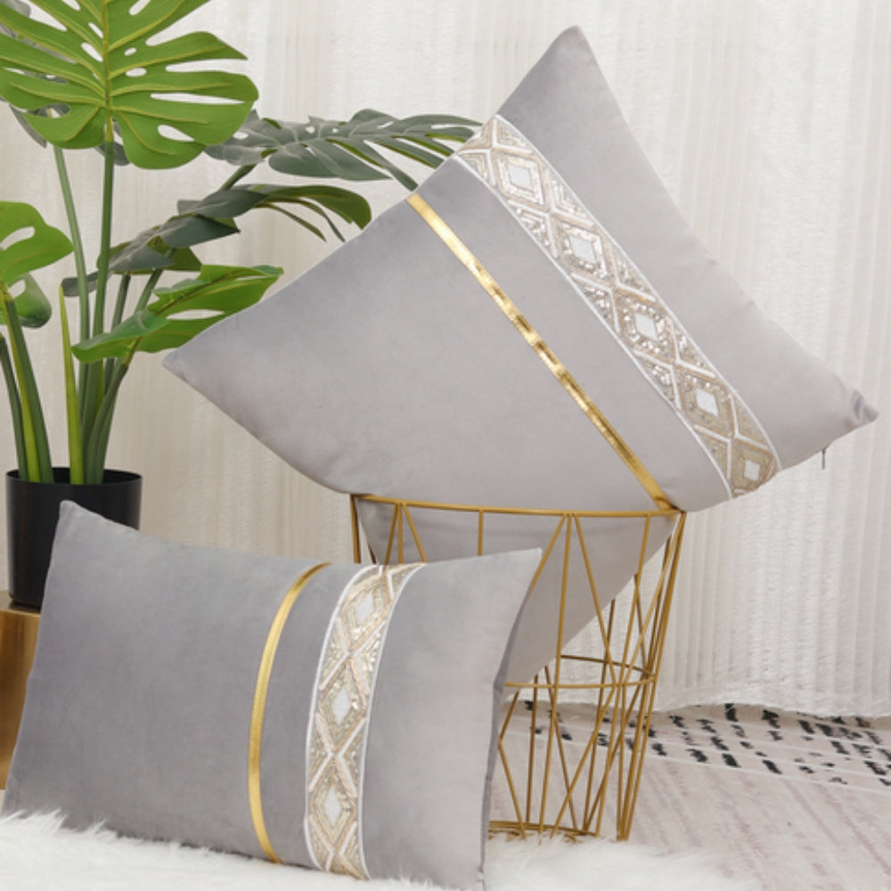Glamorous Gold Stripe Sequin Cushion Cover