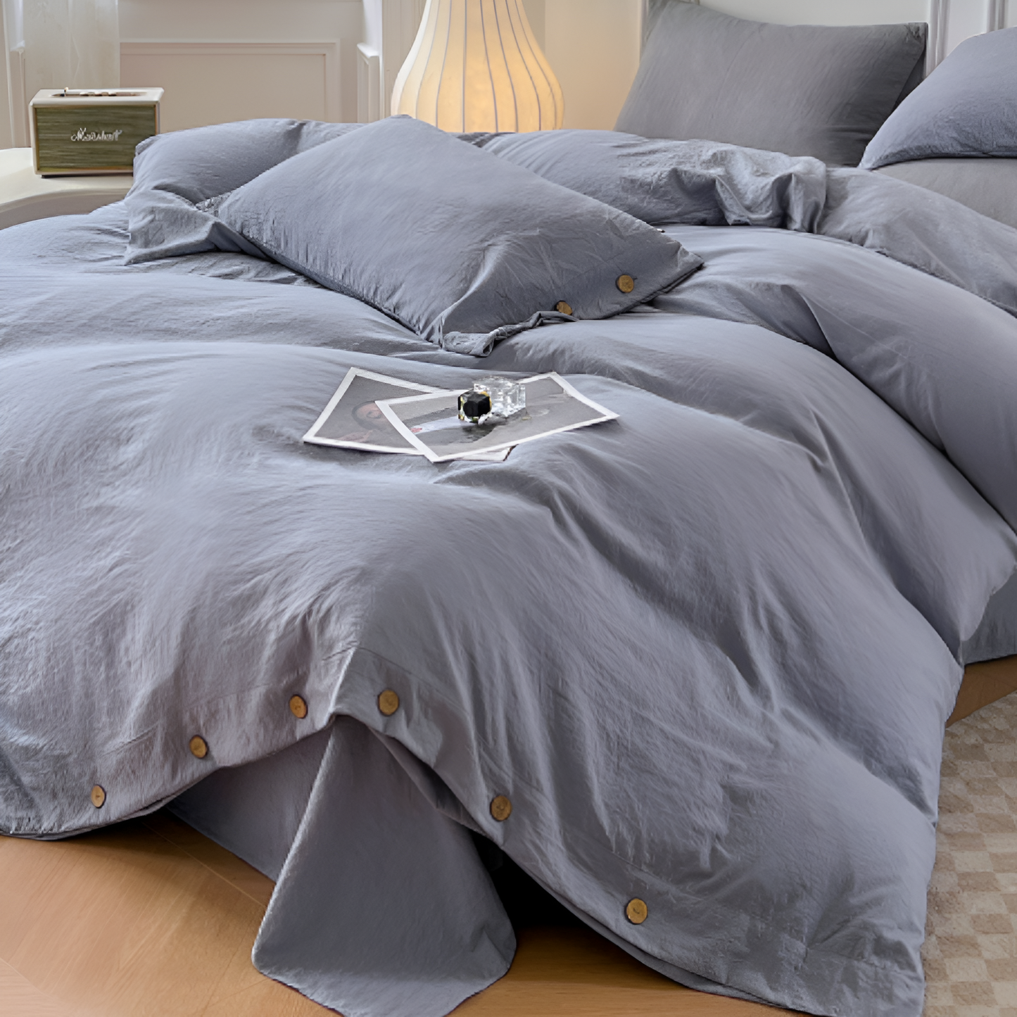 Breathable Cotton Duvet Cover Set with Two Pillowcases