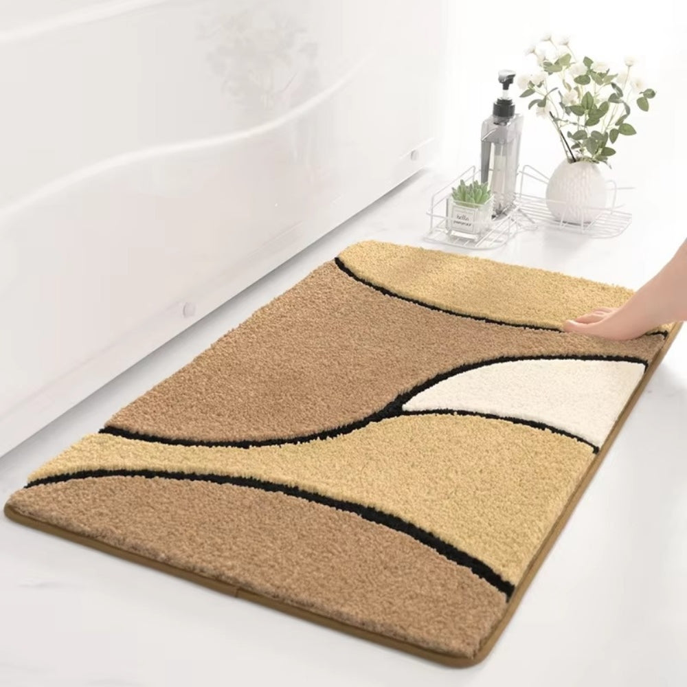 Plush Microfiber Non-Slip Bathroom Mat with Modern Wave Pattern